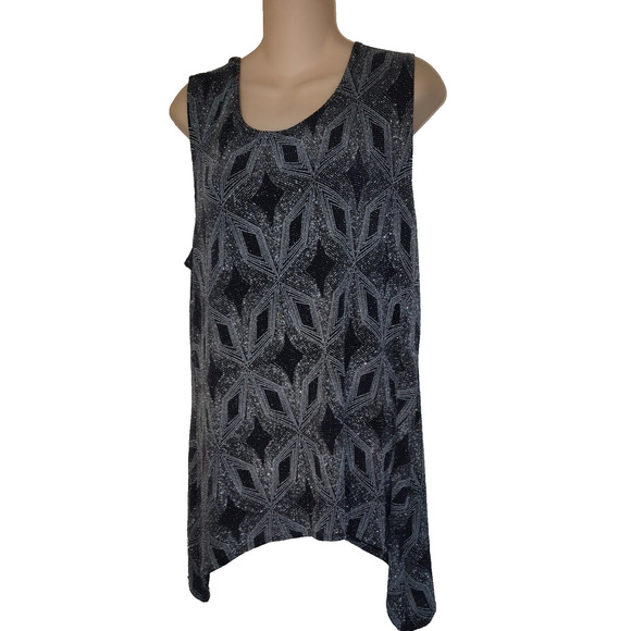 Onyx Nite Sparkly Evening Tank Top BLACK & SILVER Sleeveless Rhinestones SIZE XL - Picture 7 of 13